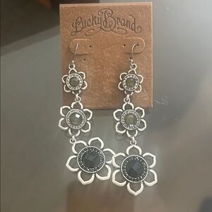 Lucky Brand Black and Silver Floral Earrings